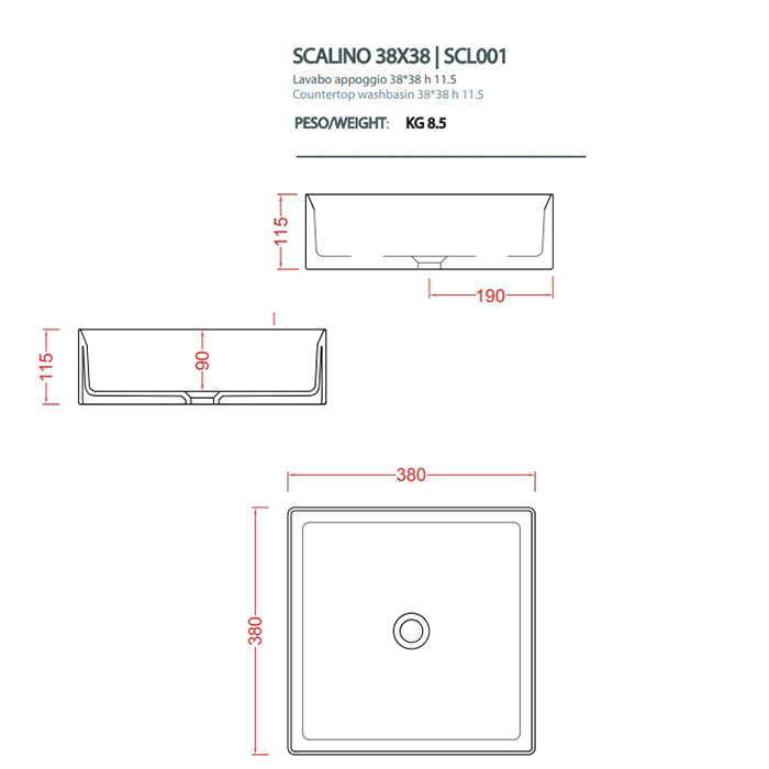 Artceram Scalino Раковина 38х38 см, без отв., накладная, без слив-перелива, цвет: cream