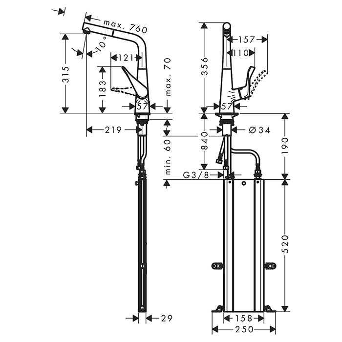 Hansgrohe Metris Смеситель для кухни, 1 отв., sBox, цвет: сталь