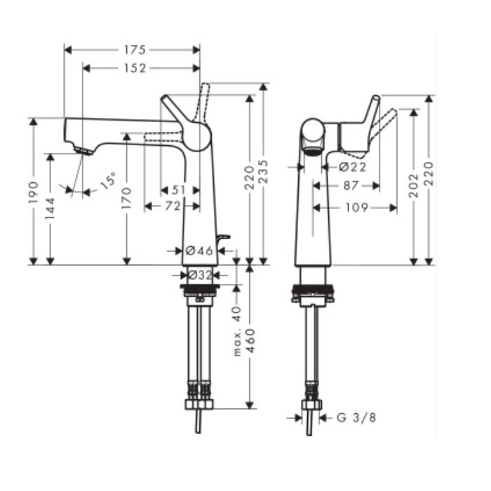 Hansgrohe Talis S, Смеситель для раковины, с донным клапаном, Цвета: хром