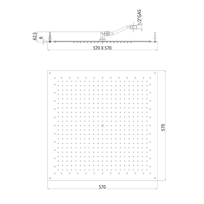 BOSSINI PARIS-CUBE Верхний душ 570 x 570 мм, FLAT, цвет: хром