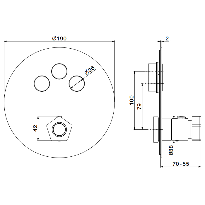 Newform ParkLE Смеситель для душа, встраиваемый, термостатический, на 3 потока, цвет: хром/черный матовый