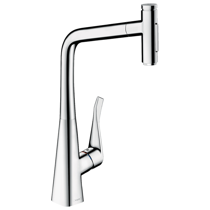 Hansgrohe Metris Select M71 Смеситель для кухни, на 1 отв, поворотный излив: 23.5см с вытяжным душем, 2jet, h: 33.3см, sBox, цвет: хром