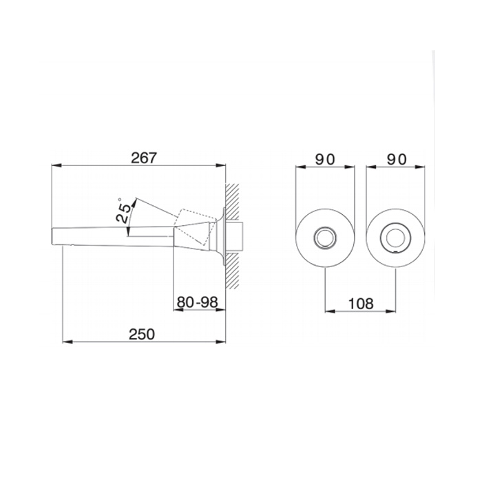 CISAL Vita Смеситель встраиваемый для раковины на 2 выхода, излив 250мм, цвет: хром