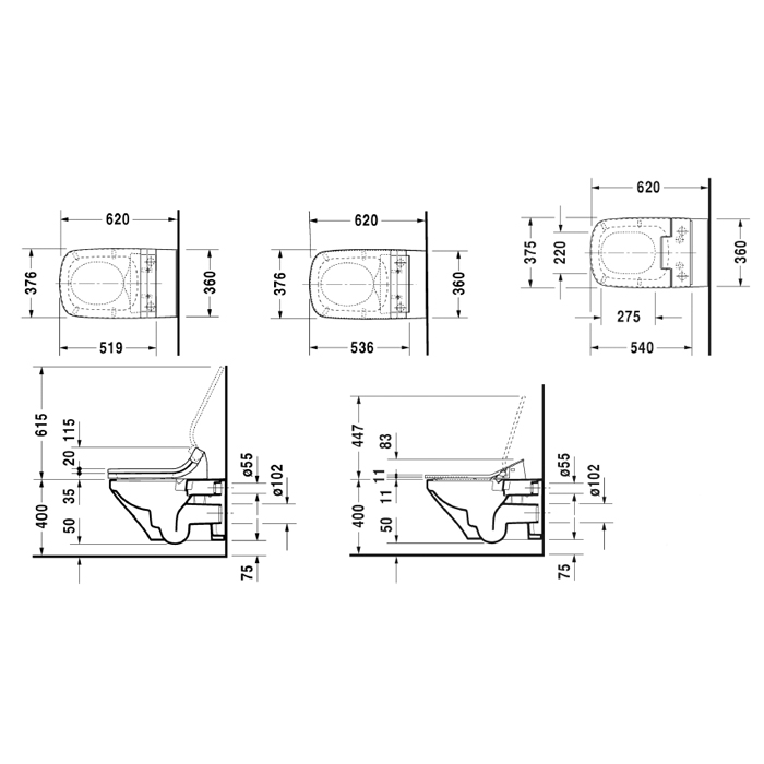 Duravit DuraStyle SensoWash Унитаз подвесной Rimless без смывного края, с вертикальным смывом, только в сочетании с SensoWash, включая компоненты