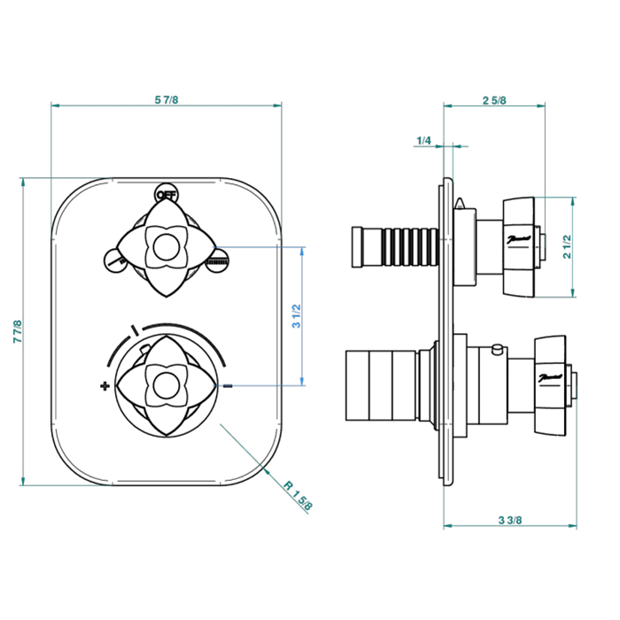 THG Petale de Cristal noir Смеситель для душа, термостатический, с переключателем на 2 потока, цвет: хром/черный хрусталь