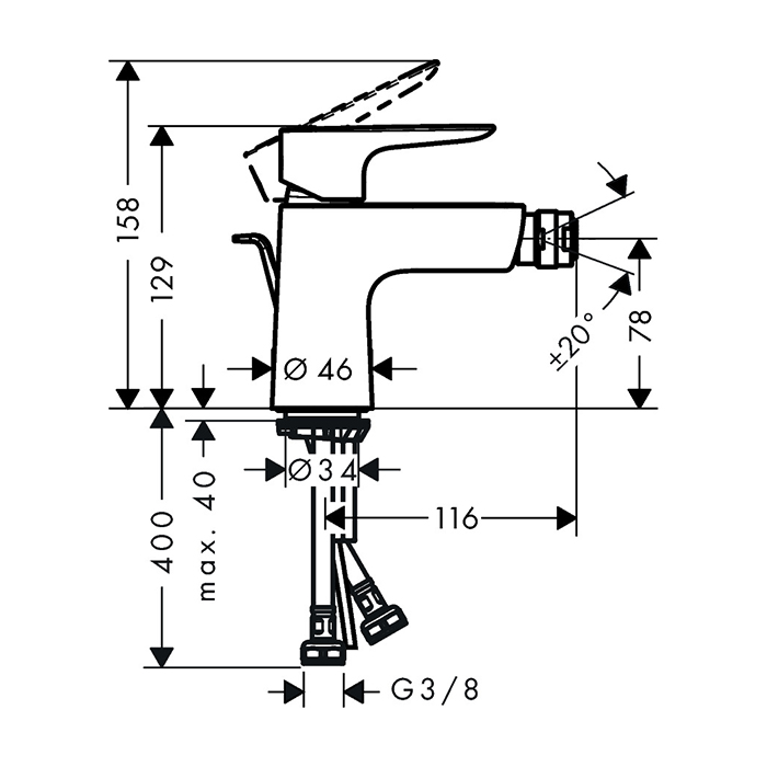 Hansgrohe Talis E Смеситель для биде на 1 отв, с донным клапаном, излив 116мм, цвет: белый матовый