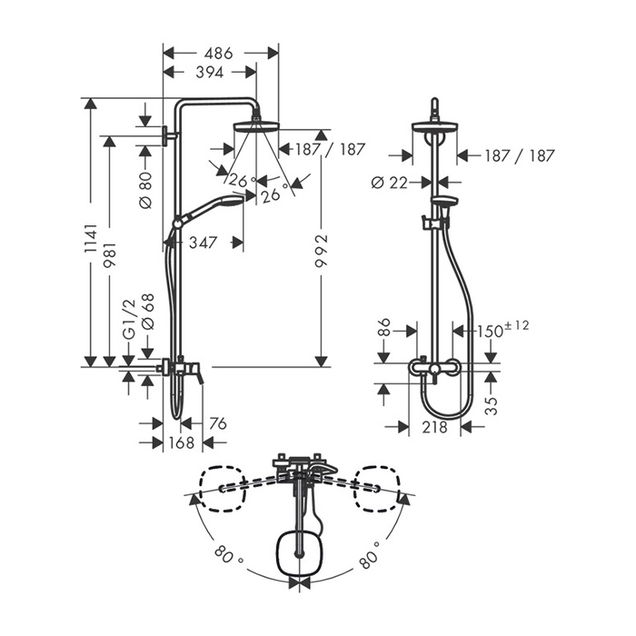 Hansgrohe Croma Select E 180 SHP Душевая система, верхний душ 187мм, с ручным душем и однорычажным смесителем, цвет: хром