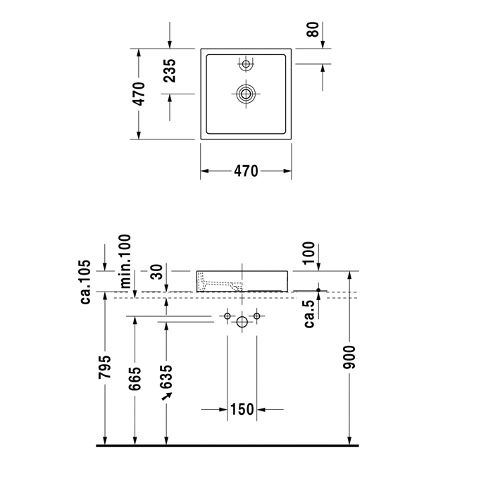 Duravit Starck 1 Раковина 47х47 см, 1 отв., цвет: белый