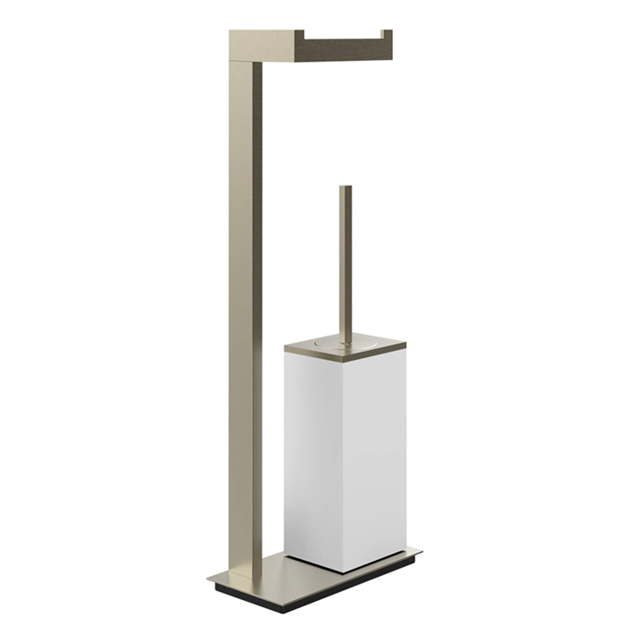 Gessi Rettangolo Стойка с держателем для туалетной бумаги и ершиком, напольная, цвет: Finox/белый