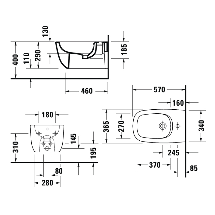 Duravit Aurena Биде подвесное 36.5x57cм, с креплением, цвет: белый глянец