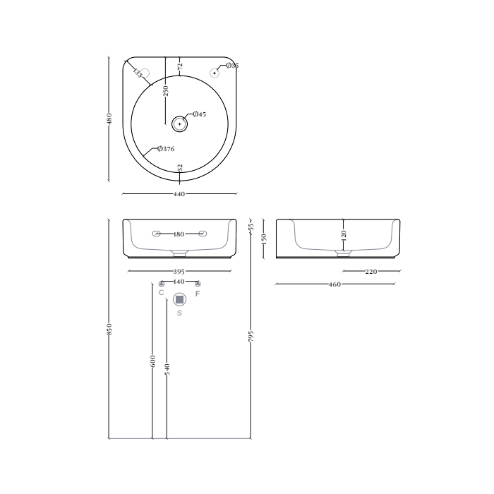 Artceram Wonder Раковина 48х44см., накладная/подвесная, 1 отв., Saniglaze, цвет: белый