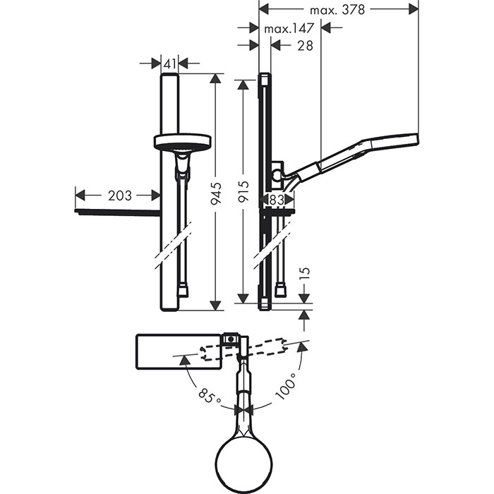 Hansgrohe Rainfinity Душевой набор (ручной душ 130мм, 3jet, штанга 900мм, держатель, шланг), цвет: хром