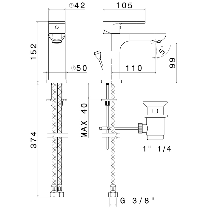 Newform Extro Смеситель для раковины, 1 отв., с донным клапаном, цвет: mixer хром