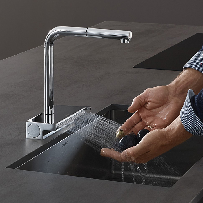 Hansgrohe Aquno Select M81 Смеситель для кухни, 1 отв., с вытяжным душем, sBox, цвет: хром
