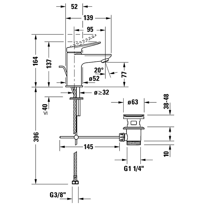 Duravit Wave Смеситель для раковины, 1 отв., с донным клапаном, цвет: хром