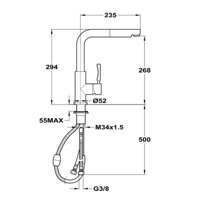 Cisal Less New Смеситель для кухни, на 1 отв., с поворотным изливом: 23.5см, цвет: нержавеющая сталь