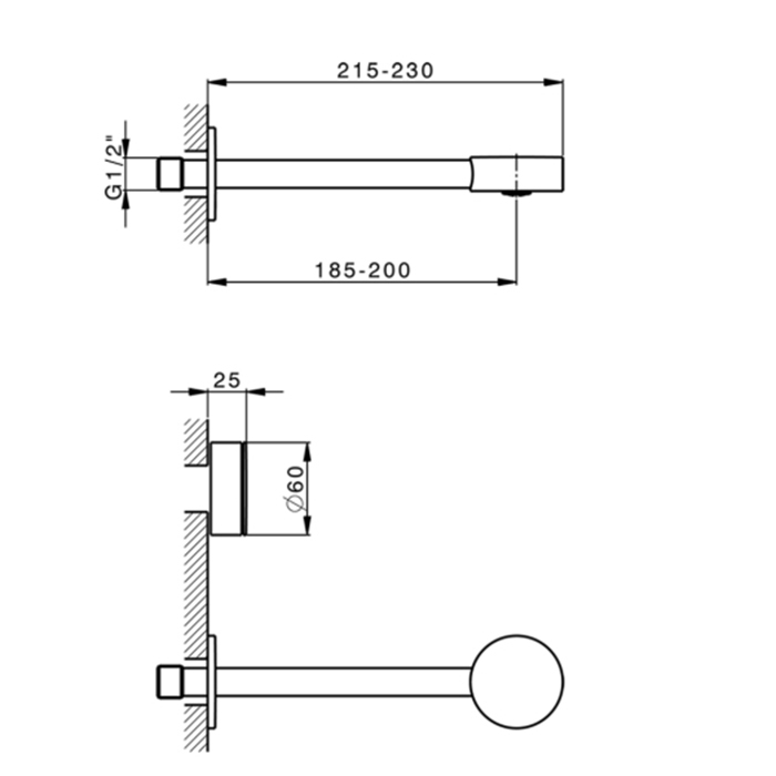 Cisal Slim Смеситель для раковины, настенный,  внешняя часть, цвет: хром/черный матовый