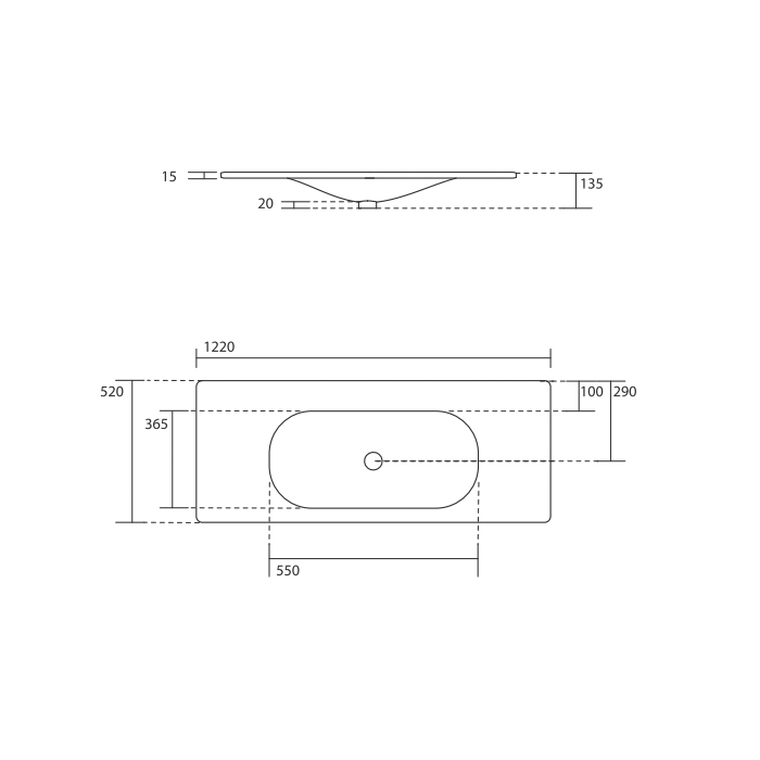 Kerasan Shape Раковина 122х52см, встраиваемая, с 1 отв., цвет: черный матовый