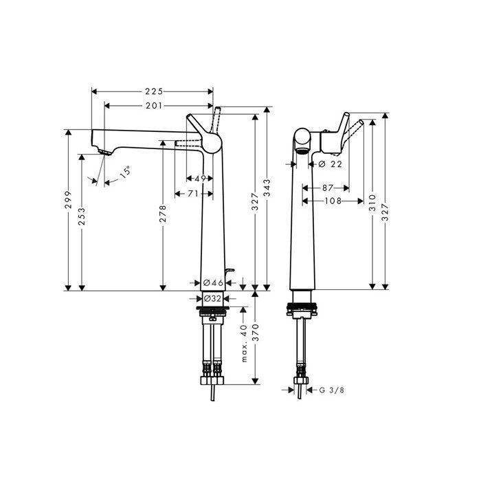 Hansgrohe Talis S, Смеситель для раковины, с донным клапаном, Цвета: хром