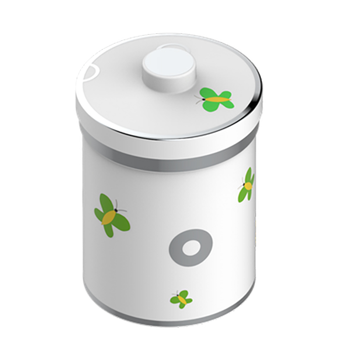 THG CAPUCINE VERT DECOR PLATINE Банка керамическая с крышкой, настольная, декор платина/зеленый, цвет: белый