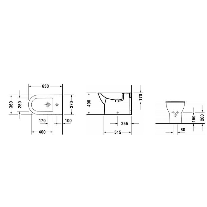 Duravit Darling New Биде напольное с перел., с 1 отв. под смес., включая крепление, 37x63см, Цвет: Белый