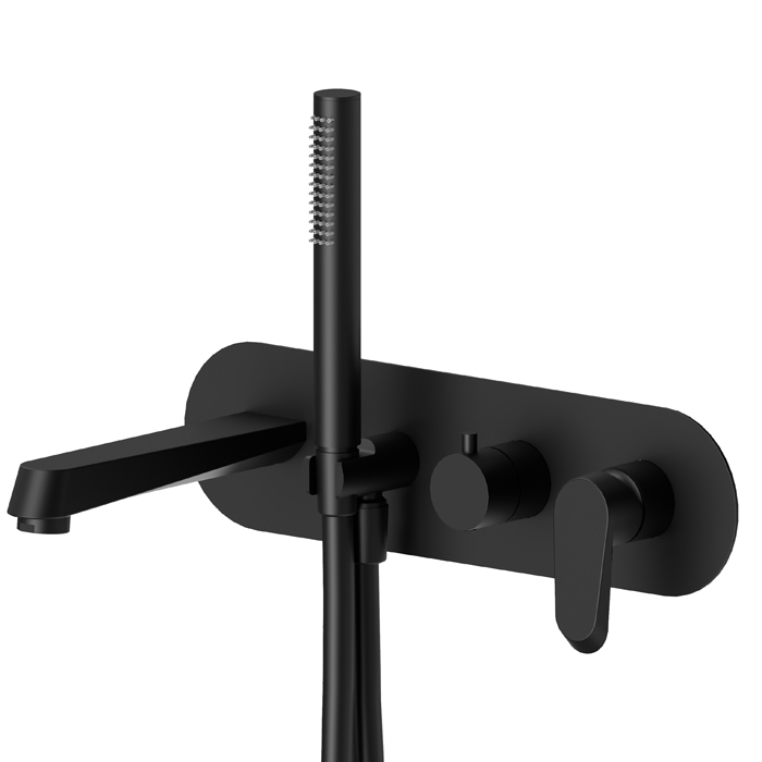 Newform Nio Смеситель для ванны, встраиваемый, с изливом и ручным душем, внешняя часть, цвет: черный матовый