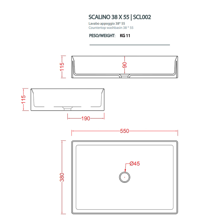 ArtCeram Scalino Раковина накладная 38х55 см, без отв под смеситель, без слив перелива, цвет: notte
