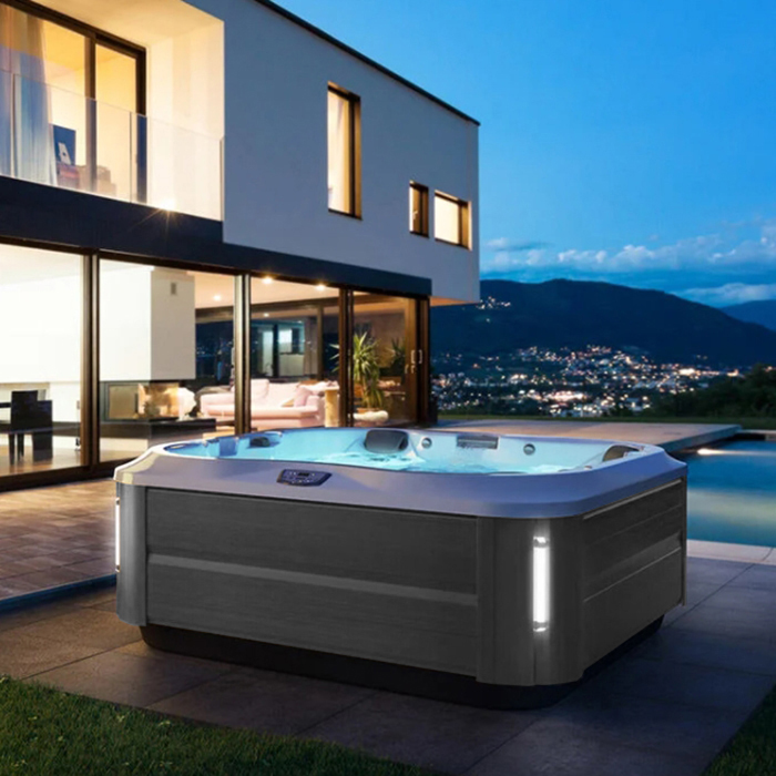 Jacuzzi J335 Минибассейн 214х214хh94см, отдельностоящий, гидро/аэромассаж, подсветка, стереосистема, CLEARRAY, MSFoam, нагреватель, с крышкой, отделка: platinum / smoked  ebony