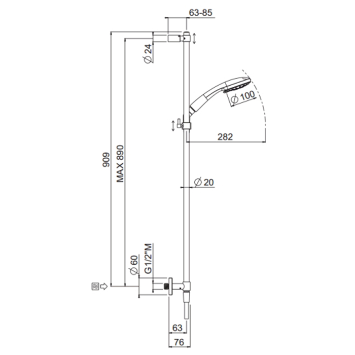 Carimali Duplex Штанга с ручным душем, цвет хром