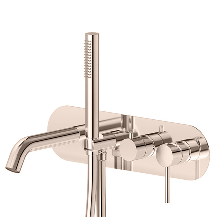 Newform XT Смеситель для ванны, встраиваемый, излив: 16.9см., с ручным душем, на декоративной пластине, цвет: Copper satin