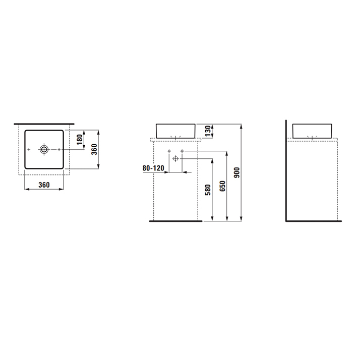 Laufen Living Square Раковина накладная 36x36x13см., без отв., без перелива, цвет: белый