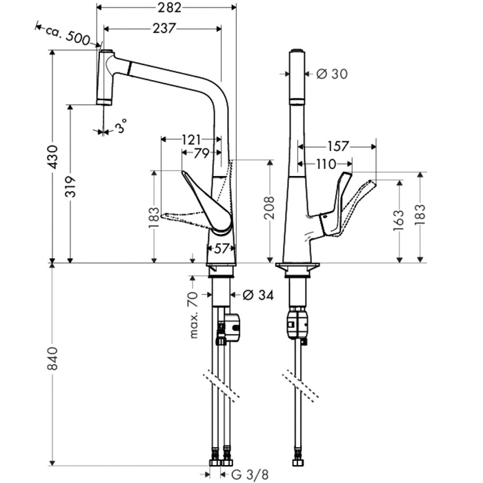 Hansgrohe Metris Смеситель  для кухни на 1 отв, поворотный и выдвижной излив 2jet, цвет: хром