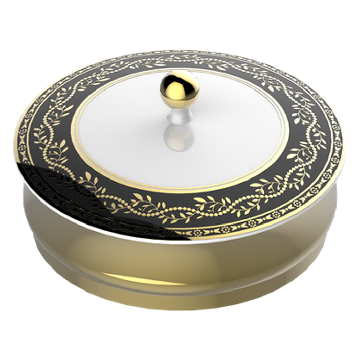 THG MARQUISE NOIR DECOR OR Китайская лакированная коробка с белой керамической крышкой Ø180 мм., big size, декор черный/золото, цвет: золото