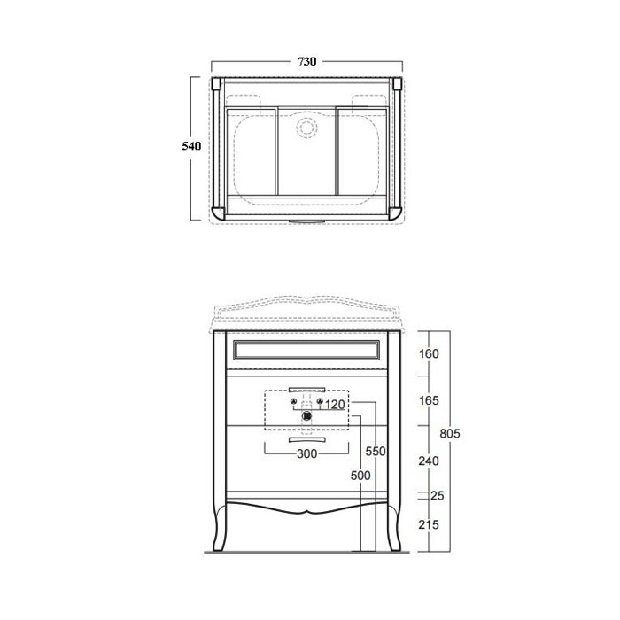 SIMAS Arcade Комплект мебели с двумя выдвижными ящиками, фурнитура хром с раковиной AR834, 70см, напольный, Цвет: Орех