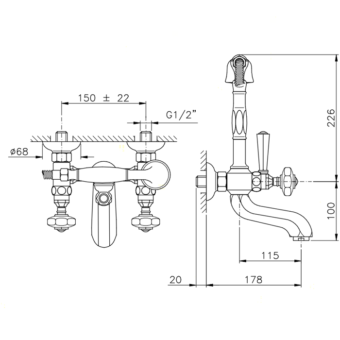 Nicolazzi Teide Смеситель для ванны/душа на 2 отверствия, ручки Crystal handle, цвет: хром