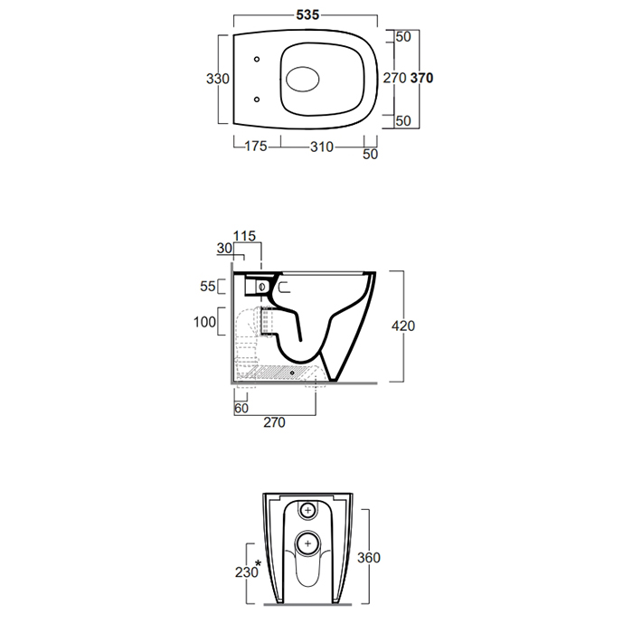 Simas Juniper Унитаз напольный 53,5x370xh42см, смыв Tornado, безободковый, цвет: capri