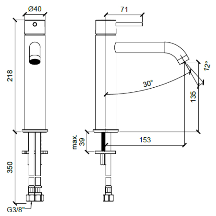 Almar Смеситель для раковины, 1 отв., без донного клапана, цвет: Gun Metal Brushed PVD