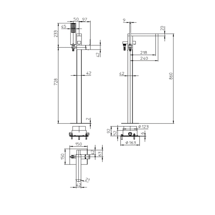 Bossini Gillo Внешняя панель для ванной комнаты с колонной, настил пола GILLO, лейка Flat-one, шланг из латуни 125 см.., цвет: хром