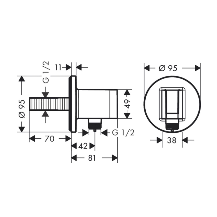 Hansgrohe FixFit S Шланговое подсоединение для душа, с держателем ручного душа, цвет: шлифованный черный хром