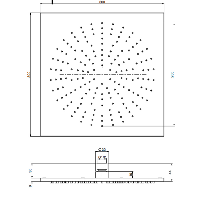 Carlo Frattini Spillo Steel Верхний душ 300x300 мм., квадратный, цвет: INOX