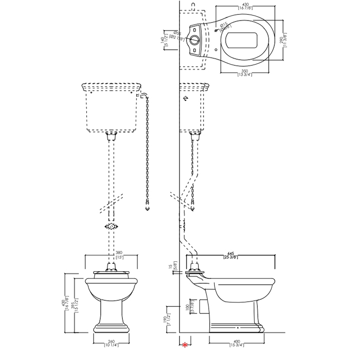 Devon&Devon Etoile, Унитаз 38x64,5xh43см, высоким бачком, фурнитура, цвет: хром