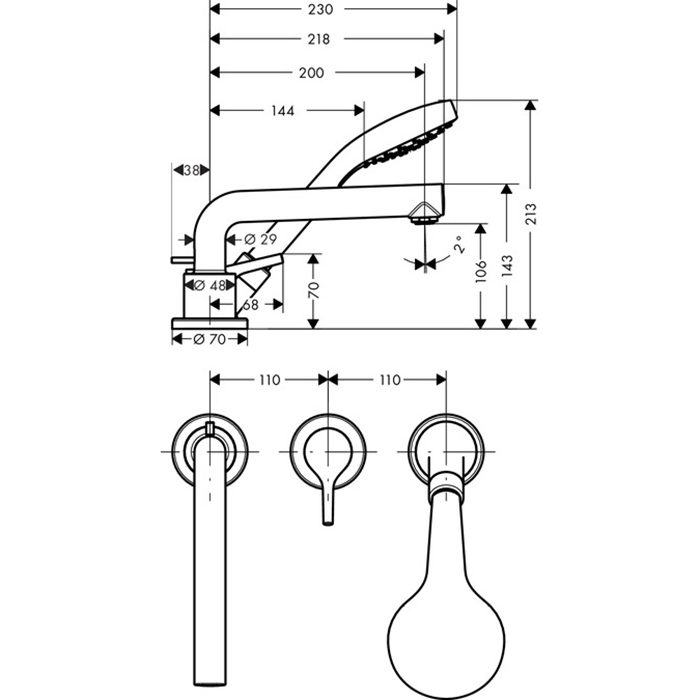 Hansgrohe Talis S Смеситель для ванны, на 3 отв., цвет: хром