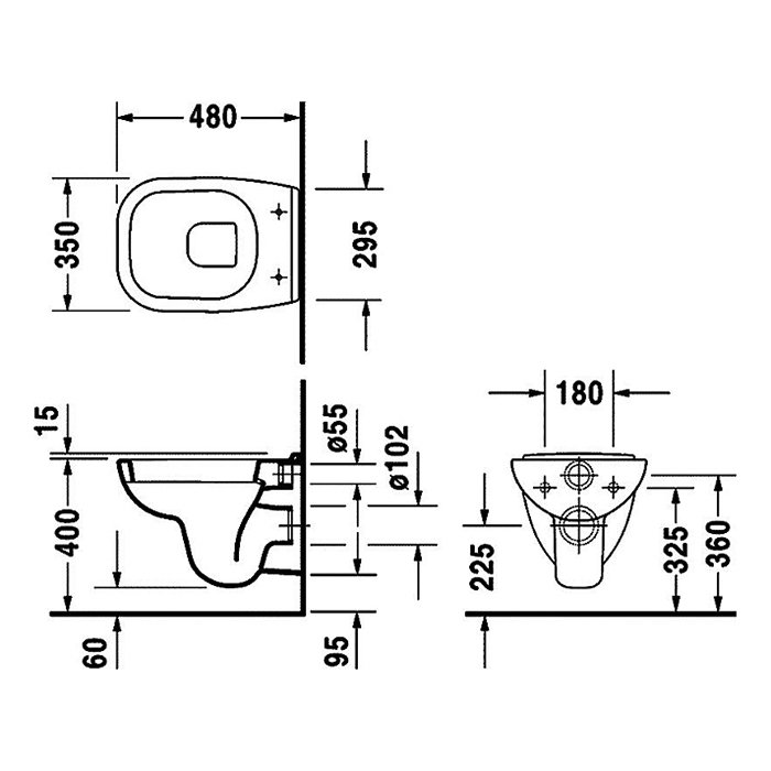 Duravit D-Code Унитаз подвесной 35х48см., компакт с вертикальным смывом, цвет: белый 