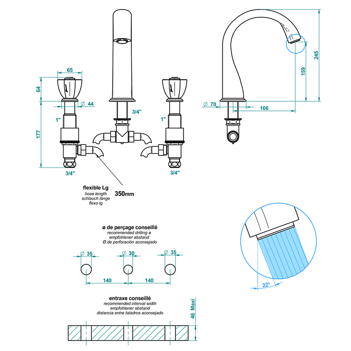 THG Petale de Cristal rouge Смеситель для ванны, 3 отв., цвет: золото/красный хрусталь