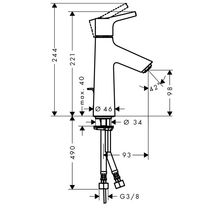 Hansgrohe Talis S, Смеситель для раковины, С донным клапаном, Цвета: хром