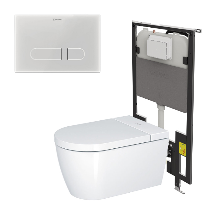 Duravit Starck F Plus Унитаз подвесной, безободковый, с сиденьем Sensowash Pro, инсталляцией и клавишей, покрытие Hygieneglaze, цвет: белый