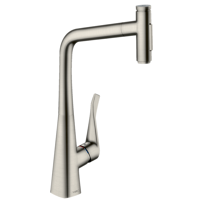 Hansgrohe Metris M71 Смеситель для кухни, на 1 отв, поворотный излив: 23.5см с вытяжным душем, 2jet, h: 33.3см, sBox, цвет: нержавейка