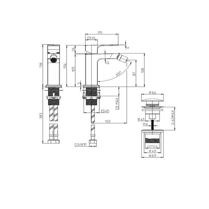 Bossini Gillo Смеситель для биде GILLO с донным клапаном 1”1/4 и гибкая подводка из нерж. Стали, цвет: хром