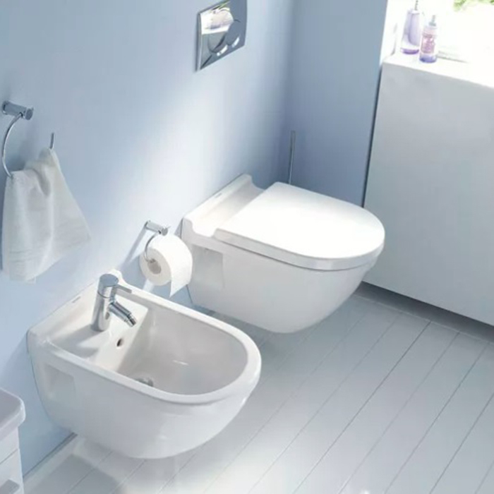 Duravit Architec Биде подвесное с перел., с плоскостью под смес.,вкл. крепление Durafix, 36.5x58см, Цвет: Белый