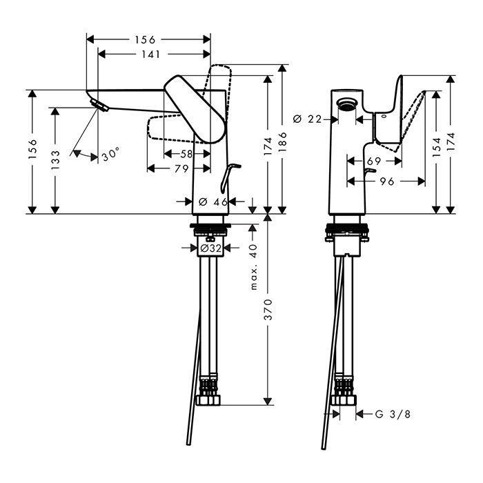 Hansgrohe Talis E Смеситель для раковины 150, на 1 отв, с донным клапаном, излив 141мм, цвет: черный матовый